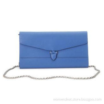 Blue Genuine Leather Clutch Bags for Women , Saffiano Snap